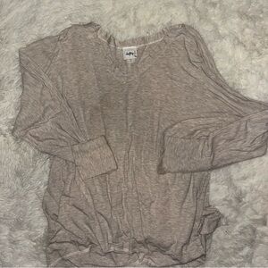 Daytrip Taupe Long Sleeve V-Neck Top